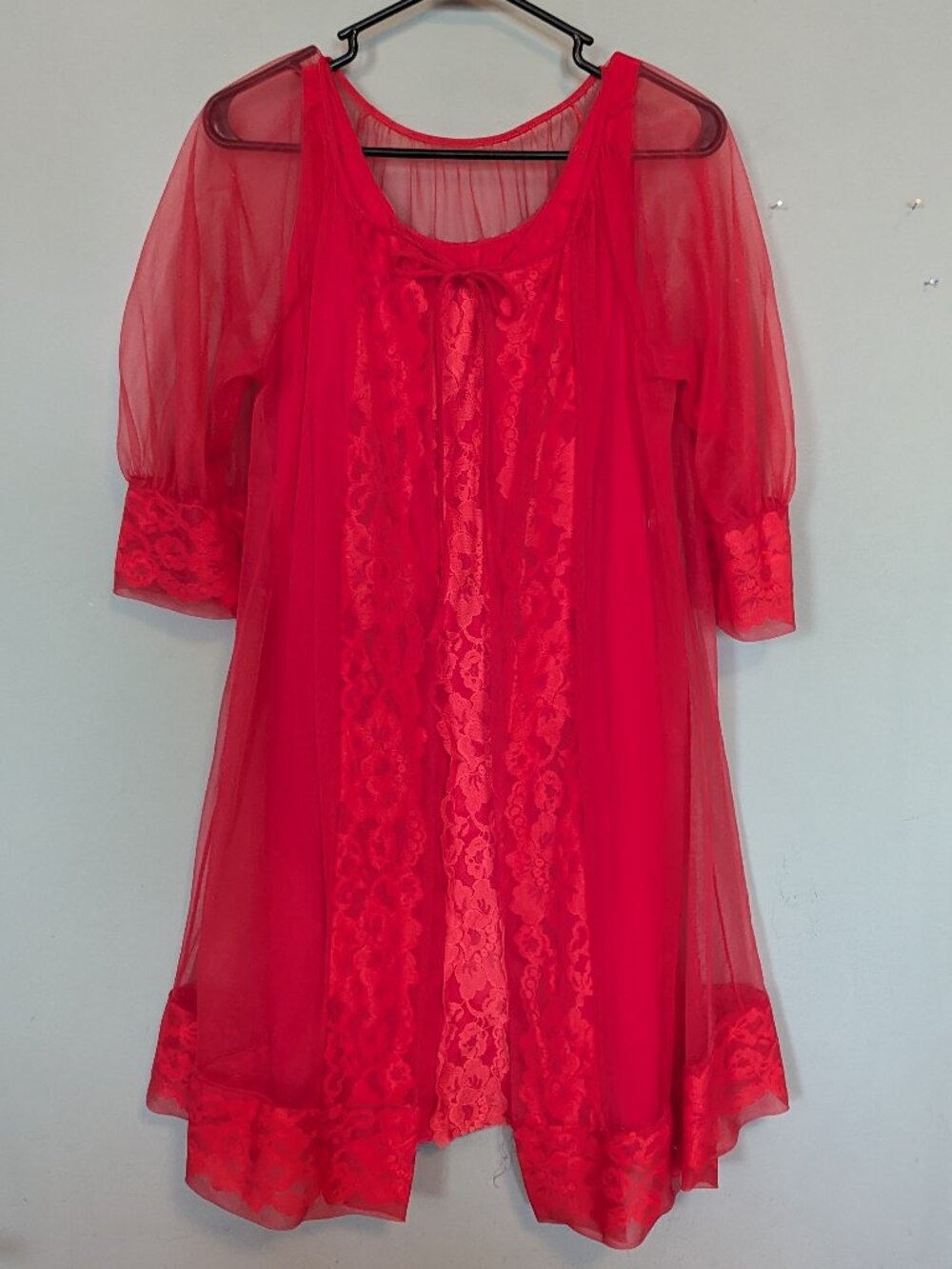 Vintage Red Sheer Peignoir Set